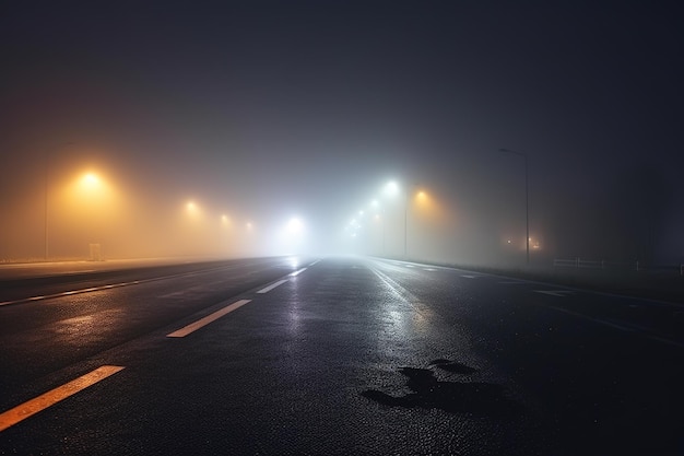 A street with a light on it and a car on the road