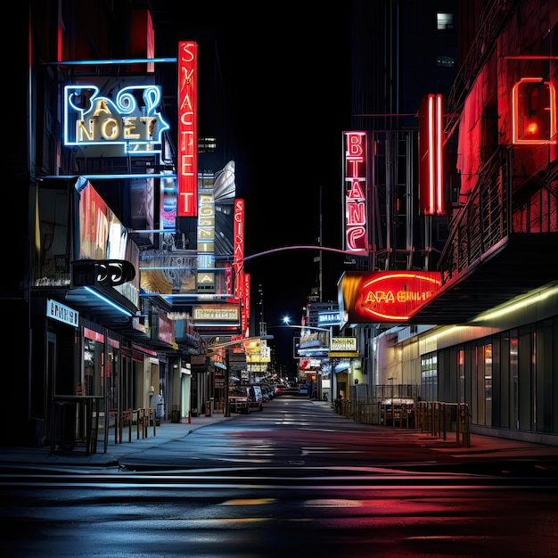 A street with neon signs at night Vector Illustration