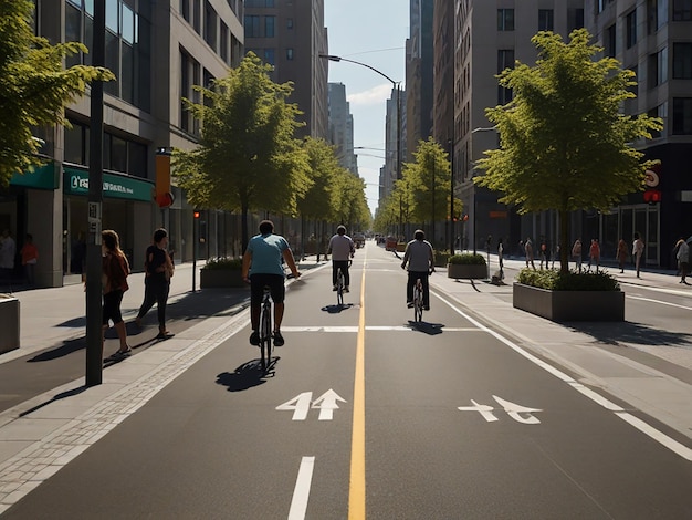 Photo a street with people riding bikes