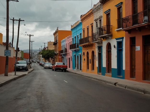 Photo a street with a red car parked on the side of it