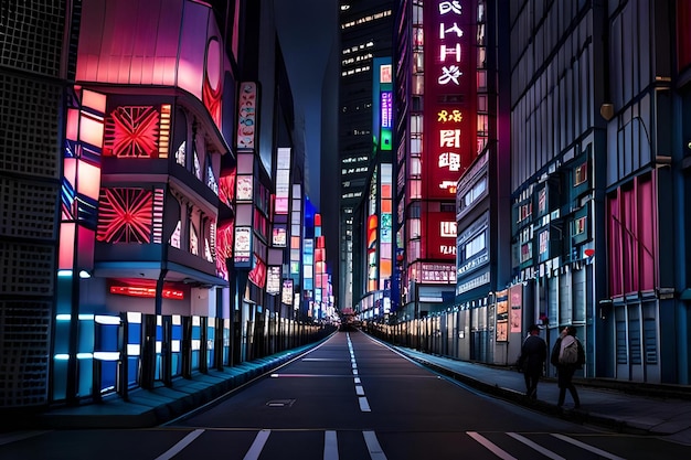 A street with a sign that says'the city is a neon city '