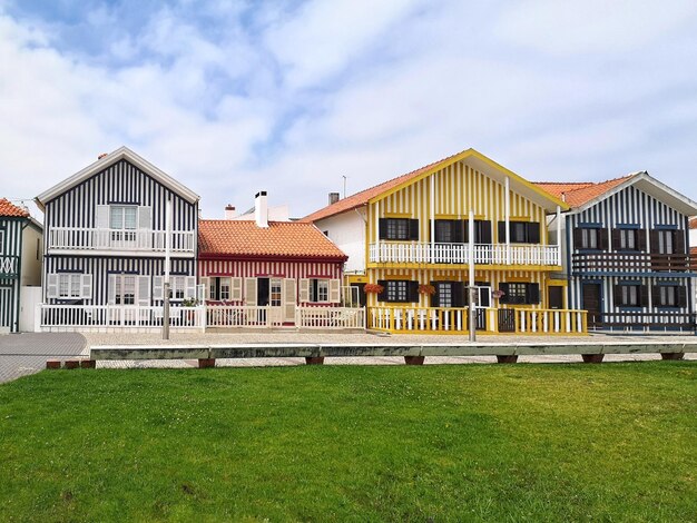 Street with typical houses in Costa Nova Aveiro Portugal