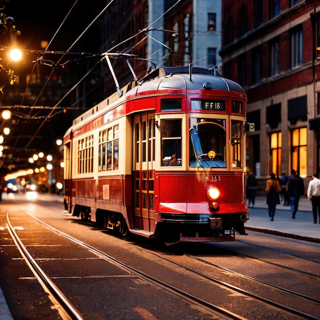 Foto tram urbano veicolo di trasporto pubblico urbano su binari