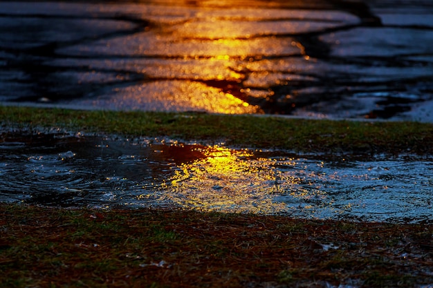  streets after rain with reflections on wet asphalt