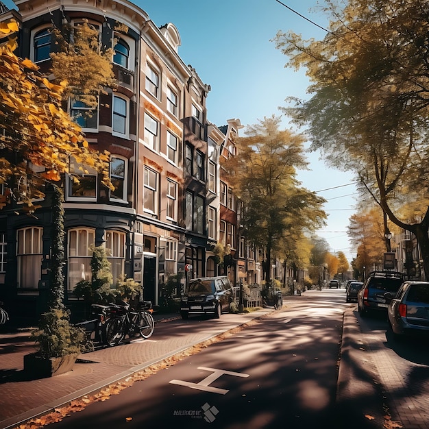 Photo streets of amsterdam with grachten and bridges in a beautiful autumn atmosphere daylight sunny day