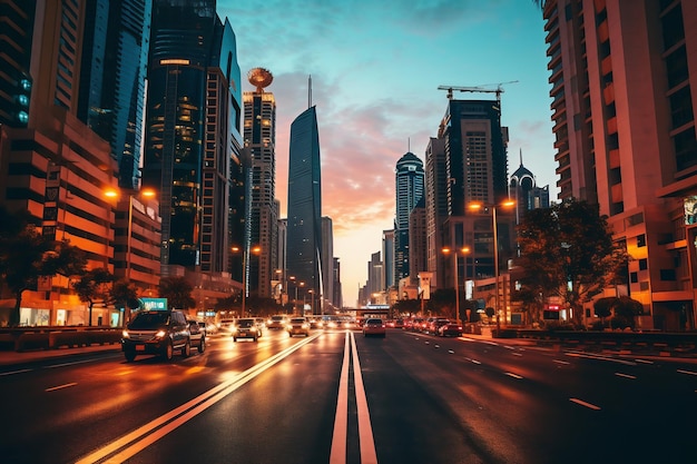 Streets of Dubai in the Evening Time Generative AI