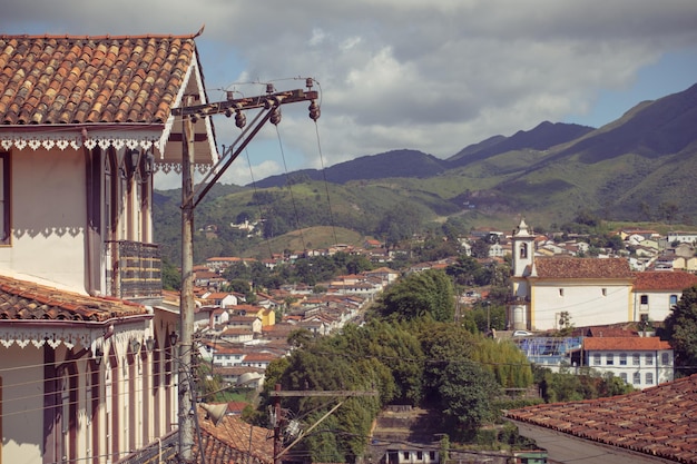 유명한 역사적 마을 Ouro Preto, Minas Gerais, 브라질의 거리