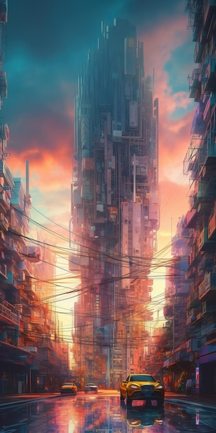 On the streets of a futuristic city with tall buildings and intricate architecture Generative Ai