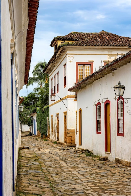 Streets houses and cobblestones in the historic city of Paraty on the coast of Rio de Janeiro