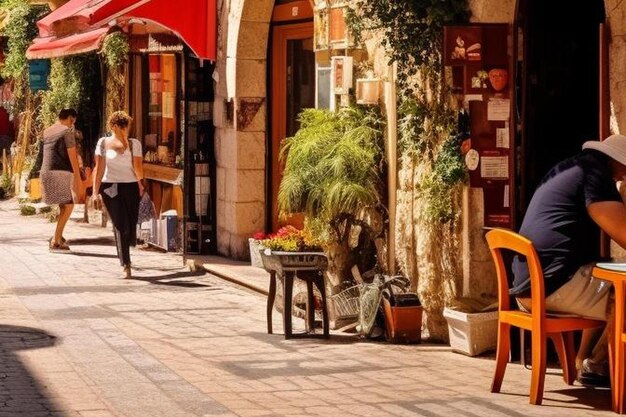 Photo streets of jaffa with buildings shops and people