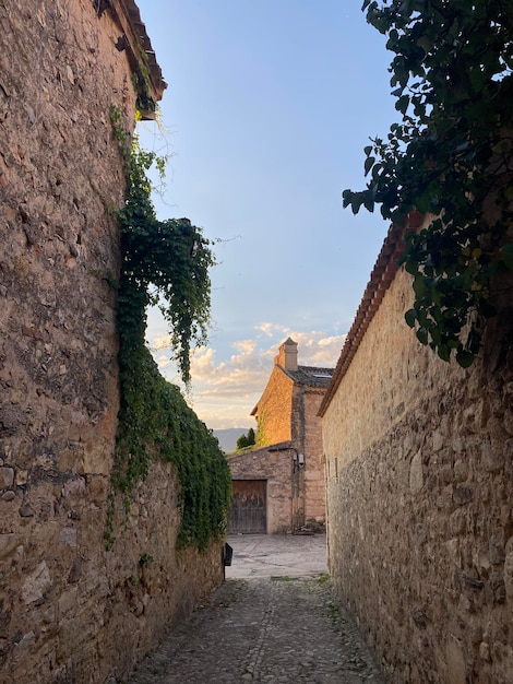 セゴビア、カスティーリャ イ レン、スペインのペドラサの通り。中世の城壁都市、ペドラサ