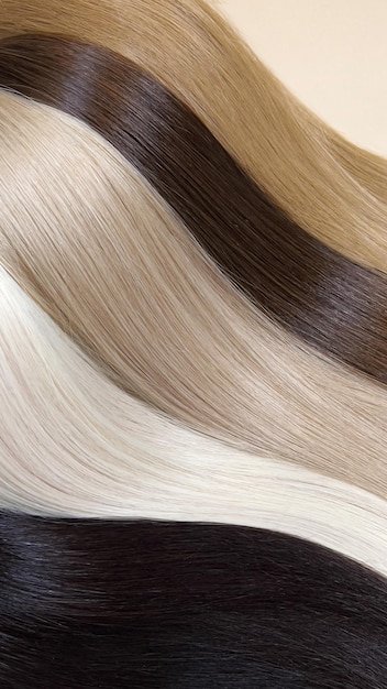 Strengen van natuurlijk haar van verschillende kleuren voor extensions haarkleurenpalet