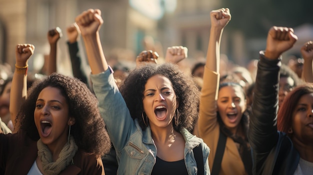 Strength Across Borders Multicultural Women Unite with Raised Fists