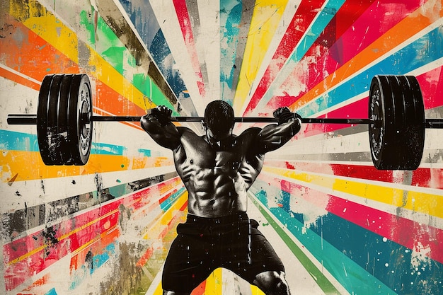 Photo strength embodied weightlifter with radiating energy lines