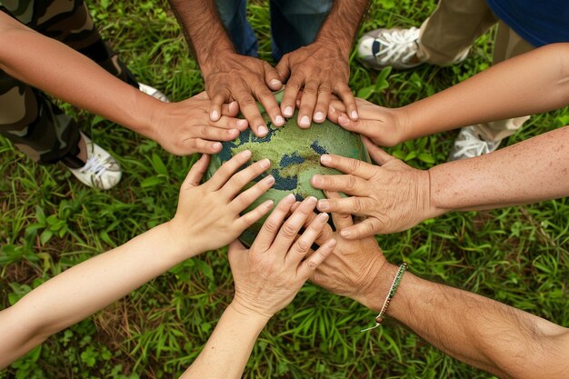 Foto forza nel numero mani unite in tutto il mondo che amplificano la cooperazione globale