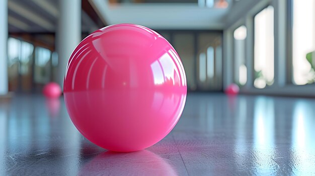 Strength and Serenity Fitness with Pink Fitball and Mat Generative AI