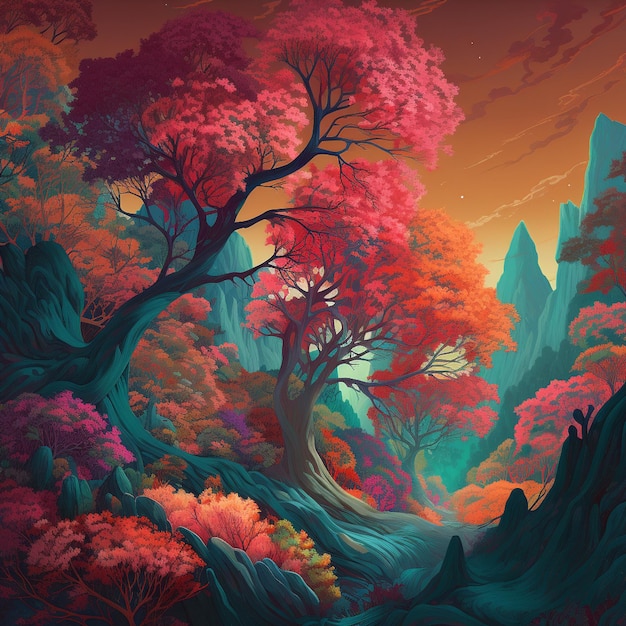 Strength and Stability Artistic Rendition of Mountain Trees