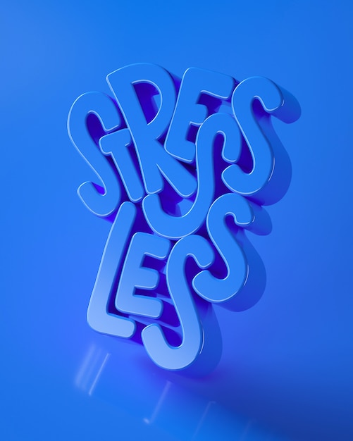 Stress less lettering 3d illustration in blue tone