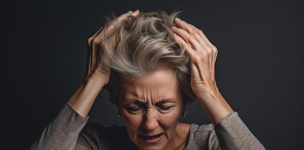 Stress vrouw oude volwassen vermoeidheid pijn verdrietig senior bejaarde volwassen gepensioneerde witte kop moe