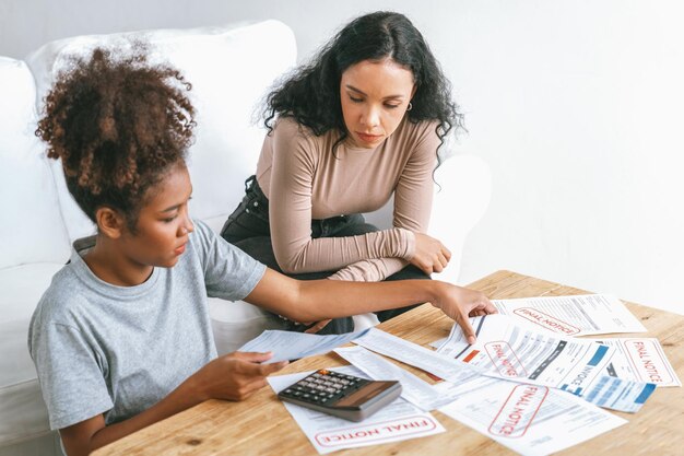 Photo stressed african american women has financial problems with credit card debt to pay crucial show concept of bad personal money and mortgage pay management crisis