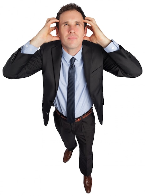 Photo stressed businessman with hands on head