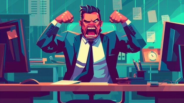 Photo a stressed entrepreneur at his desk is depicted as a frustrated angry and frustrated businessman