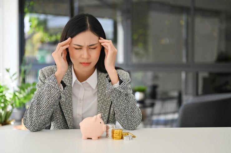 Photo お金の節約に問題を抱えているストレスと欲求不満のアジアの実業家