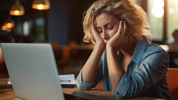 Stressed middleaged businesswoman at her desk