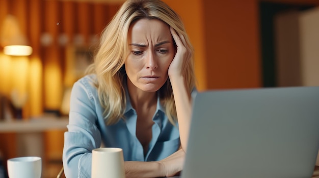 Stressed middleaged businesswoman at her desk