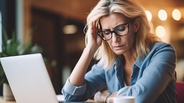 Stressed middleaged businesswoman at her desk