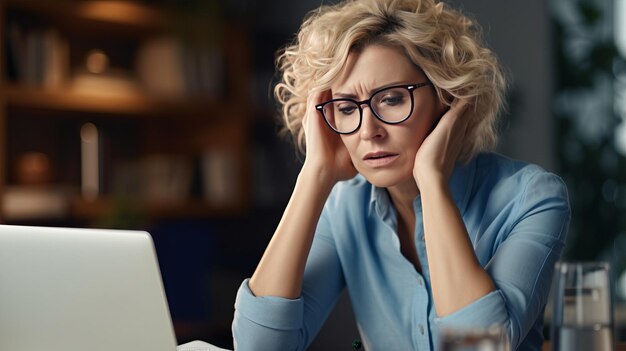 Stressed middleaged businesswoman at her desk