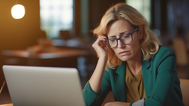 Stressed middleaged businesswoman at her desk