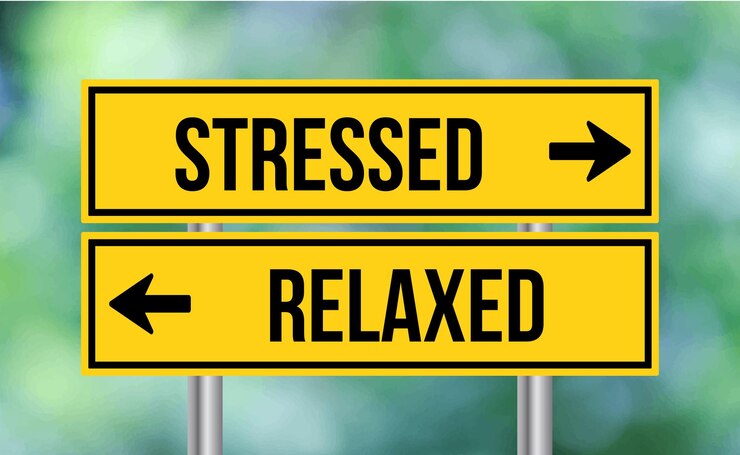 फोटो stressed or relaxed road sign on blur background