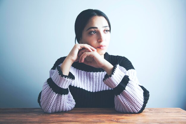 Stressed woman hand in head