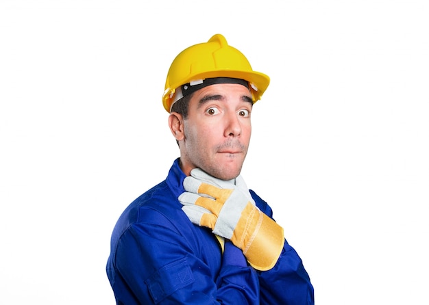 Stressed worker on white background