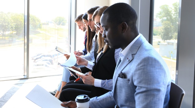 stressful business people waiting for job interview