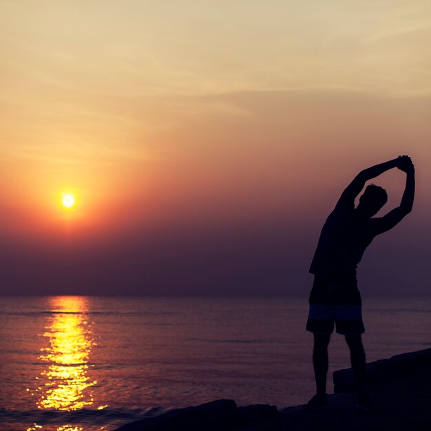 Stretching Exercise Training Healthy Lifestyle Beach Concept