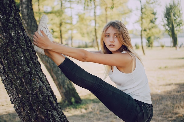 stretching sporty body white girl