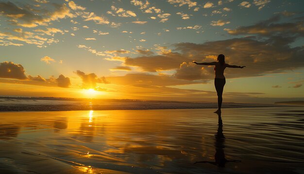 stretching in the sunrise