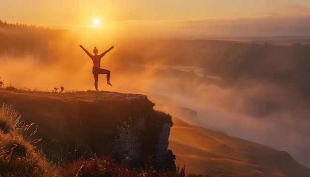 stretching in the sunrise