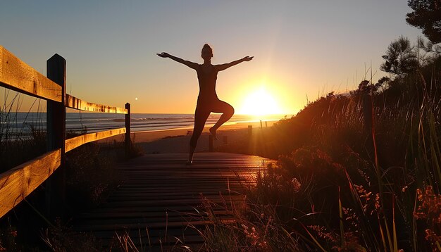 stretching in the sunrise