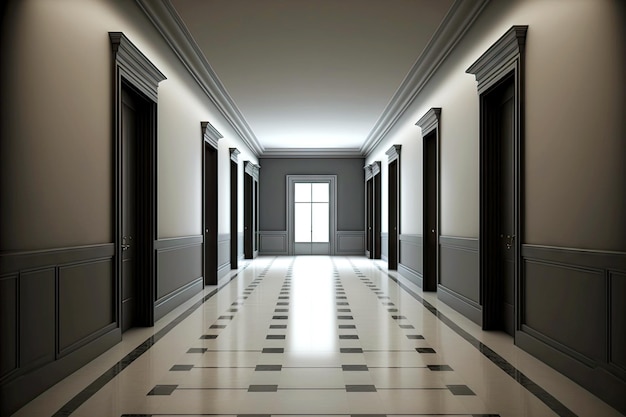 Strict hall design that leads to empty office es