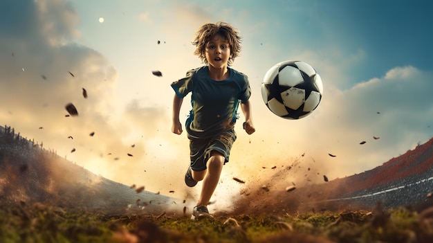 Stride of Passion Boy Immersed in Soccer Play