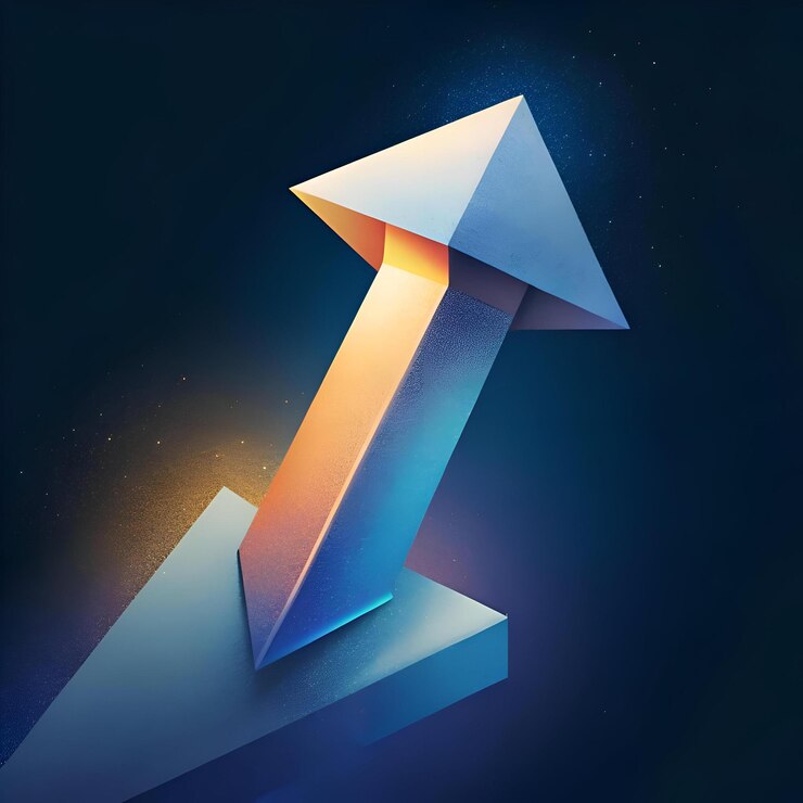 Photo a striking 3d arrow pointing upwards rendered in a modern minimalist style with a gradient of blue and orange