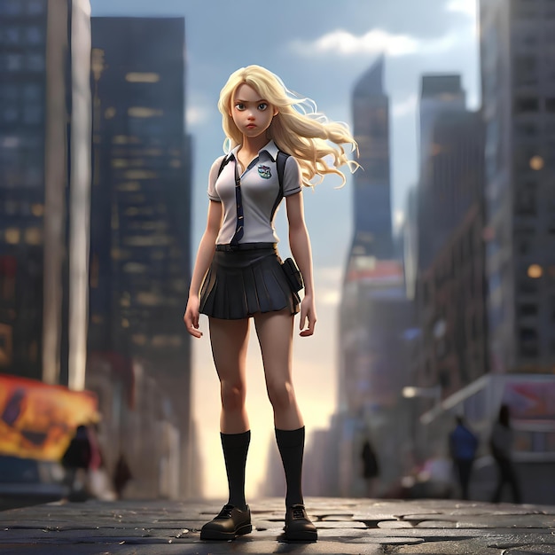 Photo a striking 3d portrayal of a schoolgirl turned giantess