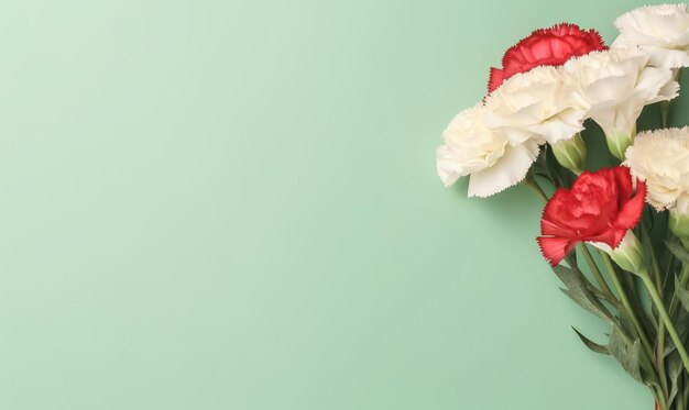 A striking arrangement of red and white carnations symbolizing love and pure admiration against a subtle backdrop ai generative