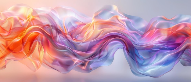 For striking banner backgrounds and wallpaper designs transparent glass ribbon with dynamic holographic waves is placed on a white abstract background