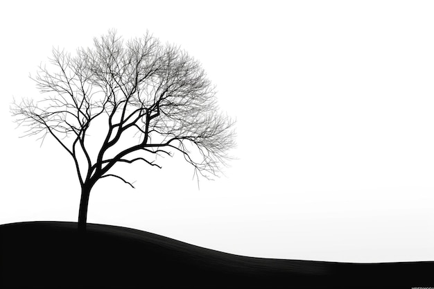 単純さと自然を体現する鮮明な背景に 孤独な木のシルエットの印象的な黒と白の画像