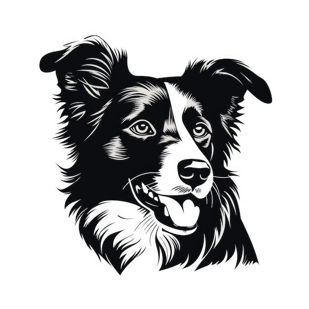 Striking Border Collie Silhouette Vector Art in Bold Black against a Crisp White Background