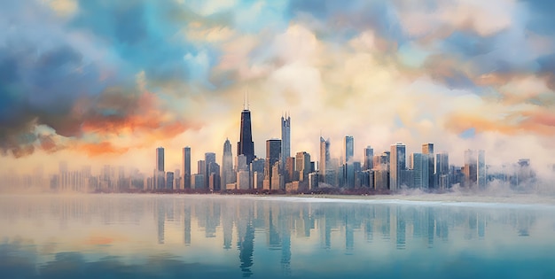 Striking Chicago skyline pictures during a foggy mo